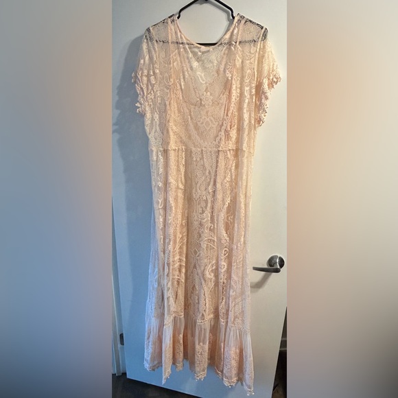 Peach Pink Lace Button Front Maxi Dress - Picture 2 of 6